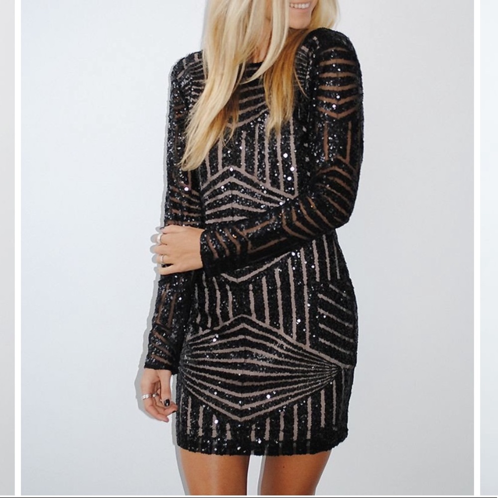 Adelyn Rae Long Sleeve Sequin Dress